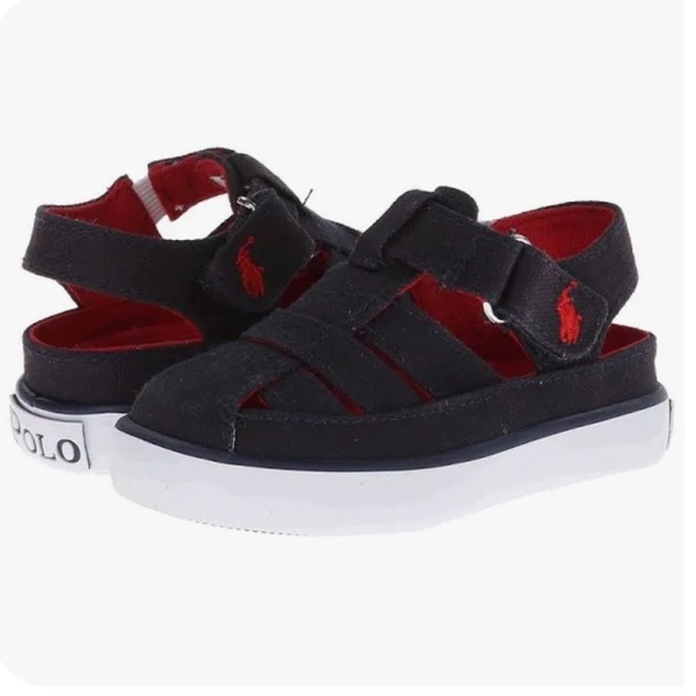 Polo Ralph Lauren Kids 2.5 Fisherman Sandal Navy Red‎ Pony Logo Nautical Prep